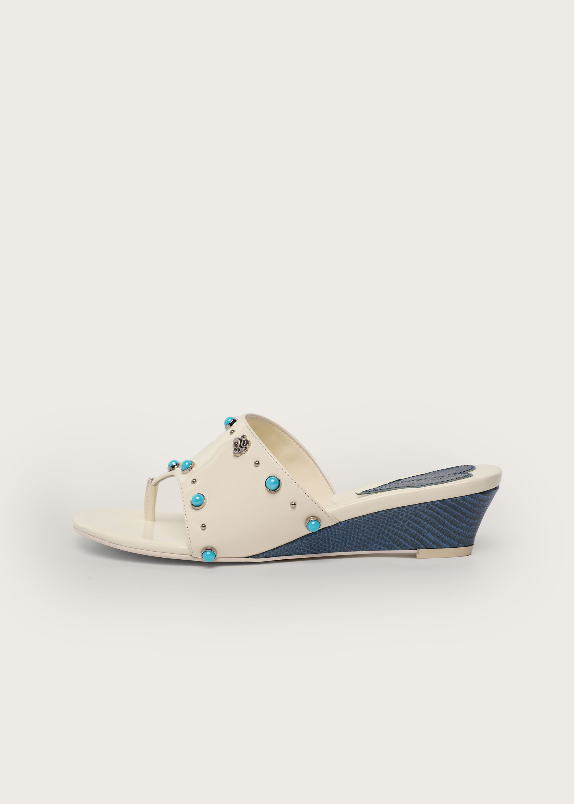Curve Azzuro Pink Lizard-Effect Gemstone Wedge Flip-Flops
