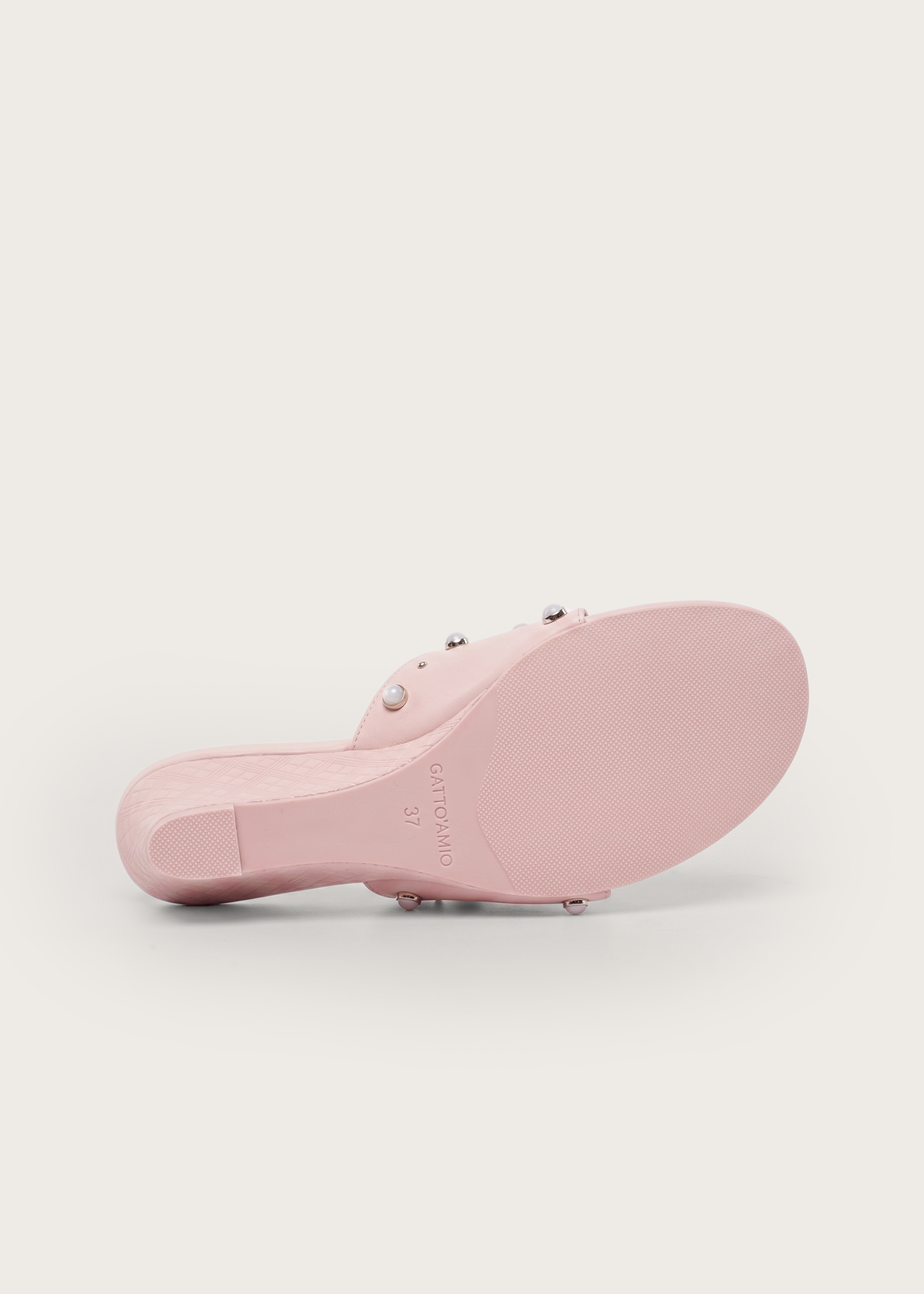 Curve Lover's Pink Lizard-Effect Gemstone Wedge Flip-Flops